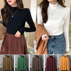 가을 겨울 면 스판 여성 폴라티 반목폴라 간절기 티셔츠 긴팔 레이어드 이너 25color