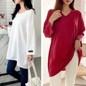 봄 신상 빅사이즈 베이직 브이넥 긴팔 롱 스판 티 셔츠 루즈핏 박스 여성 tee 66~120 여자 큰옷 7부 모음