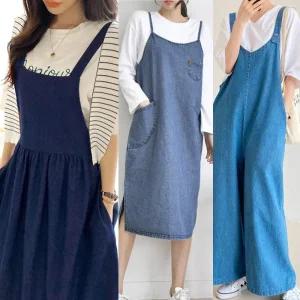 국내제작:)가을신상 청데님 뷔스티에 바스락 빅사이즈 여성원피스 점프수트 멜빵바지