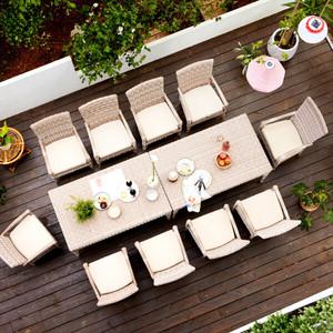 사라방드 스마랑 라탄 야외테이블 10인 세트 2700_Be/테라스테이블/카페.펜션.리조트호텔가구/정원테이블