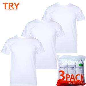 속옷MOA 트라이 남녀공용 베이직 라운드 흰색 반팔 면티 면티셔츠(3매입)