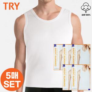 엔케이아울렛 [삼플러스이]NK트라이남성런닝 남자 민소매 나시 베이직 스판 순면 100% 쌍방울 5매세트