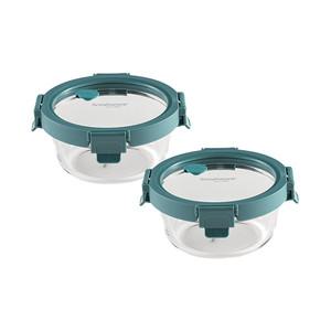 코렐 스냅웨어 네이쳐스냅 유리 밀폐용기 원형 400ml, 블루그린, 2개