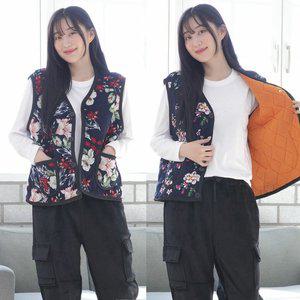 [서울양말]엄마 꽃무늬 기모 누빔 조끼 베스트 빅사이즈 할머니 보온 겨울 김장 캠핑 등산