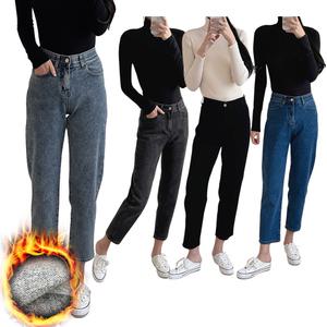 (숏/기본/롱 기장) 겨울 여성 기모 청바지 하이웨스트 크롭 레귤러핏 보이핏 스판 빅사이즈 키작녀