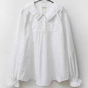 여자 핀턱 엠보싱 빅카라 흰색 순면 블라우스