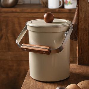 모던 음식물 쓰레기통 3L / 올스텐304 밀폐 뚜껑 우드손잡이 가정용