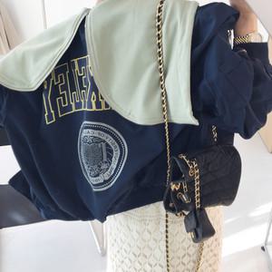 게이트 레터링 배색 빅카라 세일러 집업후드 셔링 오버핏 항공점퍼 (3color)