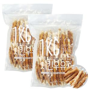슈퍼츄 강아지 치킨우유껌 육포 1kg x 2개 대용량 애견 간식