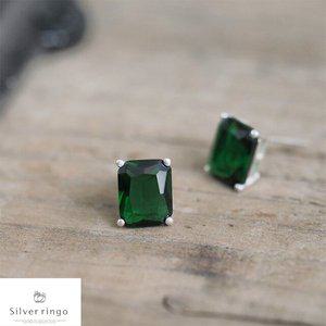 [실버링고]실버925 5월탄생석 사각모양귀걸이 에메랄드스퀘어E