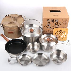 브리즈문 3중 스텐 코펠 세트 15P 연마제 세척 캠핑 식기 그릇 냄비 세트