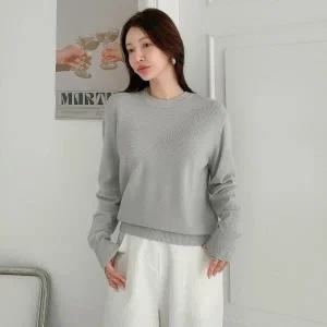 /신상오픈런 티미키 스웨터 캐시 여성 비스코스 크루넥 사선 얇은