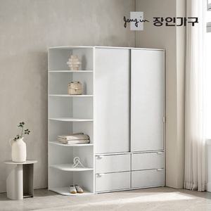 장인가구 코라 1600 슬라이딩 옷장 세트 1200 서랍옷장 (행거형)+400 측면 코너장