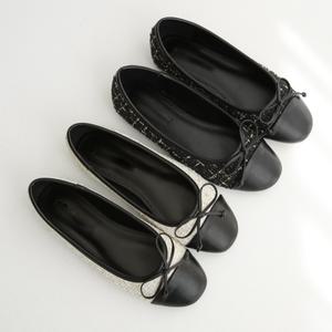 [비비오]트위드 리본플랫슈즈 여성 빅사이즈 발편한플랫