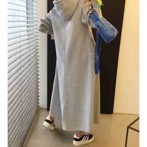 일상 벌룬소매 A라인 롱 후드 맨투맨 기모원피스 (3color)