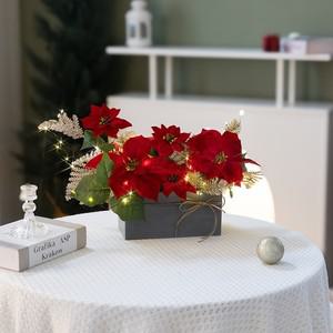 크리스마스 장식 포인세티아 조화 화분 선물 set 31cm 소품 테이블 탁상용 데코 행사 촬영 꾸미기 겨울 꽃