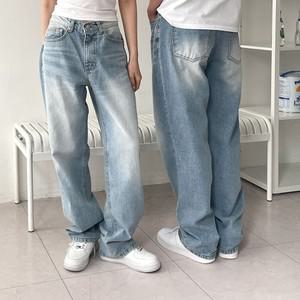 남자 커플 연청 세미와이드 공용 청바지 데님 UJ-JEA-8063-연청