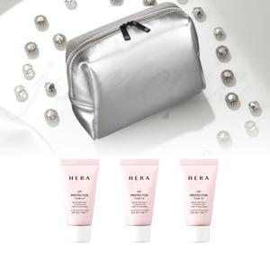실버 스퀘어 파우치+헤라 유브이 프로텍터 톤업 선크림 45ml(15ml x 3개입) 세트