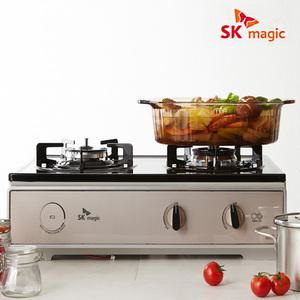 SK매직 GRA-CU251R 프리스탠딩 2구 가스레인지 NEW 에코 고화력 듀얼 버너 2중 불꽃 골드핑크 스탠드형 일반 가스렌지