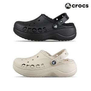 크록스 바야 플랫폼 라인드 클로그 남자 여성 겨울 방한 털슬리퍼 블랙 화이트 2종택일