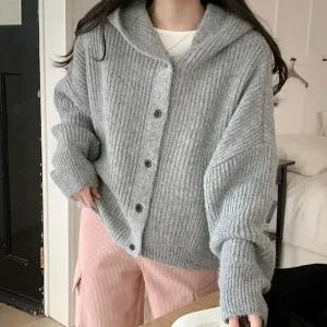 [코코블랑] 울 후드 니트 가디건