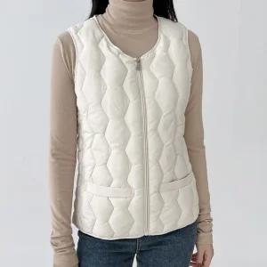 여성 브이넥 경량 지퍼 패딩 베스트 허리텐션 조끼 빅사이즈