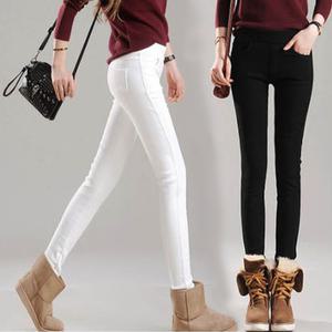 슬림 기모 밴딩 화이트 블랙 여자 기모 안감 스티치 융털 팬츠 탄력 라인