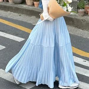 퐁퐁 플리츠 롱 스커트 SK1191 봄 여름 플레어 A라인 기본 주름 여행 휴양지룩 동남아룩 맥시