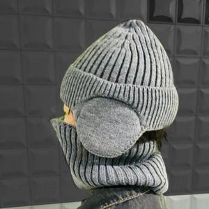 [BZJL355V_4C]심플하고 두꺼운 목도리 모자 일체형 세트 따