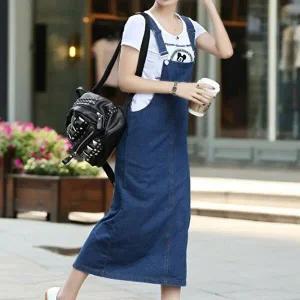 [셀러허브 패션][JH4Q46U0_51IB]여성 데님 어깨끈 조절 캐주얼 멜빵 치마