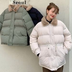 빵빵 방한 여성 스타일 페이크 퍼 토끼털 카라 패딩