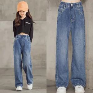 여아 주니어  블루 와이드 봄가을 와이드 데님 팬츠 단품