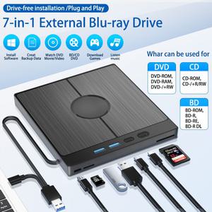 노트북 PC용 외장 블루레이 드라이브 휴대용 광학 CD DVD RW 플레이어 버너용 USB 3.0 C타입 SD TF 카드 슬