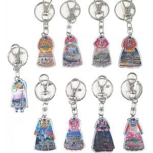 한국 전통한복 관광지 에칭아크릴 열쇠고리(9개)/전통기념품 공예품 민예품/국제학교 유학원 여행사 교환학생 유학생 바이어 외국친구들 홈스테이선물/Korean Souvenirs