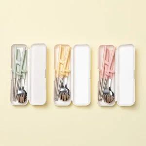 에디슨 스텐 젓가락 스푼포크 케이스 세트 2단계 오른손 스테인리스 교정젓가락 어린이