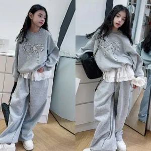 [삐삐네옷가게]여아 주니어 리본 맨투맨 레이스 트레이닝 상하