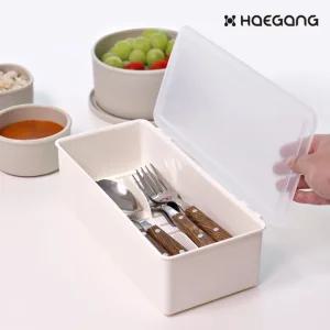 뚜껑있는 물빠짐 사각 수저 통 정리 함 보관함 꽂이 숟가락 가정용 업소용