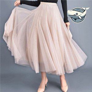 망사 플레어 롱스커트 여성 여리핏 가벼운 쉬폰 (WFH6VHE)