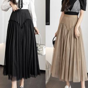 여성 플리츠 스커트 주름 플레어 치마 밴딩 롱