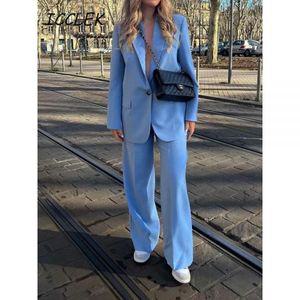 여자 봄 가을 면접복장 여성 투피스 여성용 바지 정장 블루 블레이저 의상 오피스 레이디 세트 원 버튼 재