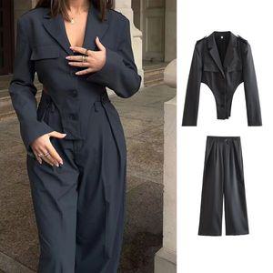 여자 봄 가을 면접복장 여성 투피스 SLTNX 여성용 시크하고 라펠 블레이저 바지 2 종 세트 야외 트렌드 캐