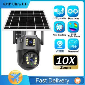 태양광 CCTV V380 Pro 4K 8MP 4G SIM 카드 태양 무선 카메라 야외 WIFI 360 내장 배터리 방수