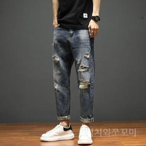 남성 찢어진 청바지 여름 캐주얼 바지 할란