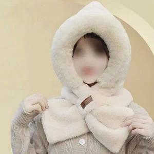 포근한 밍크털 일체형 후드목도리 겨울 방한 모자 목-WFFQEF8