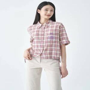 [지센]코튼체크 자수 스트링 블라우스 LCWSO537_PK