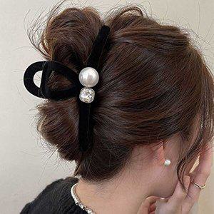 여자 올림 머리 반 묶음 진주 벨벳 집게 헤어 핀 코디-WFHPLF5