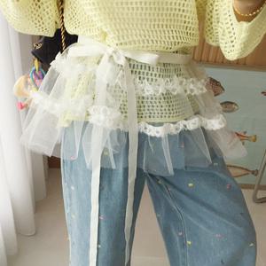 뷰티 프릴 레이스 샤 리본끈 캉캉 시스루 레이어드 미니 스커트 (3color)