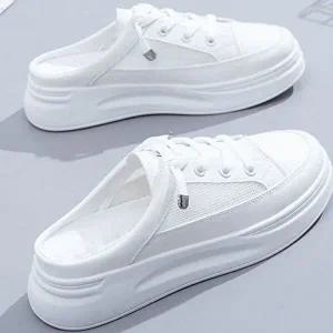 여름 메쉬 화이트 여성 스니커즈 뒷꿈치 오픈 뮬-WFGFIOB