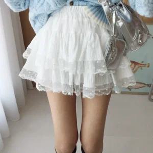 왈츠 하이웨스트 리본도트 자수펀칭 시스루 캉캉 티어드 A라인 미니 스커트 (속바지) (2color)