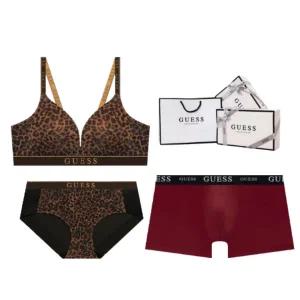 [게스언더웨어](타임스퀘어점패션관)노와이어 호피나염 밴드브라 남여커플 속옷세트 GCWBR912BR864RD